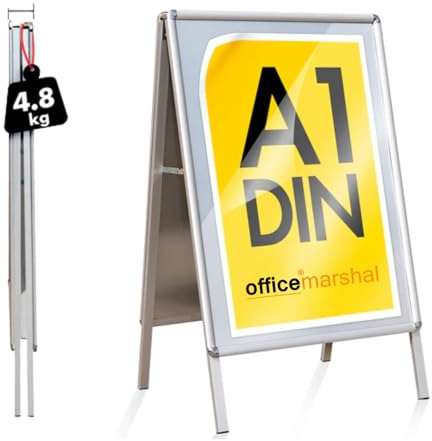 OfficeMarshal Kundenstopper DIN A1 - mit Alu Rahmen 25mm - beidseitig für 2 Plakate -inklusive Schutzfolie - wetterfester Plakatständer - Gehwegaufsteller Werbetafel