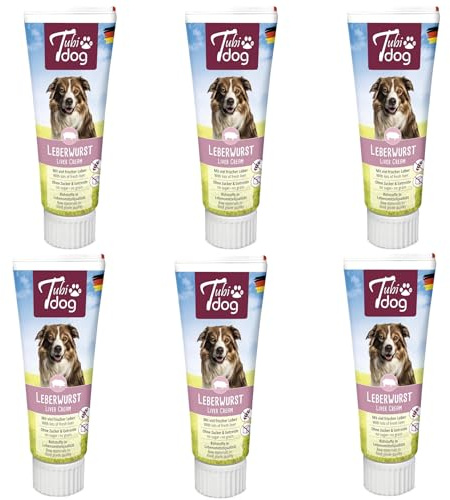 Tubi Dog Delikatess Leberwurst | 6er Pack | 6 x 75 g | Leckerli für Hunde | Ohne Geschmacksverstärker, Konservierungs- oder Farbstoffe | In der praktischen Soft-Touch-Tube