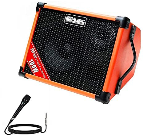 Coolmusic BP80 Batteriebetriebener Akustikgitarren-Verstärker, tragbarer Bluetooth-Lautsprecher, Straßenmusik-Verstärker,100 W, 6 Eingänge, 3-Band-EQ