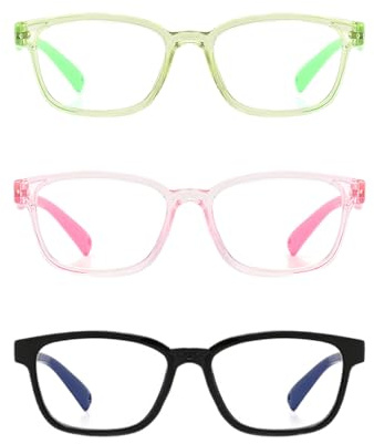 DHSBGWSX 3 Stück Kinderbrille, Anti-Blaulicht-Brille, modische Kinderbrille, Anti-Augenermüdungsbrille, Strahlenschutzbrille zum Lernen oder Spielen (Rosa, Grün, Schwarz)