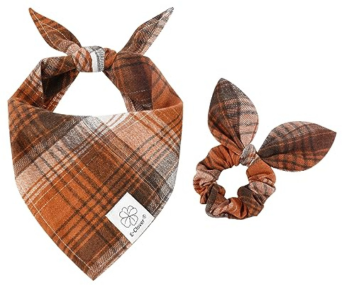 E-Clover Hundehalstuch mit passendem Haargummi, dreieckig, kariert, für mittelgroße und große Hunde, Mädchen, Jungen, Besitzer, Geschenk
