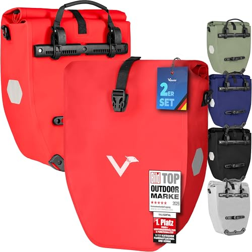Valkental® Große & wasserdichte Gepäckträgertasche - Fahrradtasche für Gepäckträger mit großen Reflektoren [Abschließbar] Bombenfester Sitz - Mehrfach ausgezeichnet - Gefertigt für Langlebigkeit