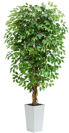 TXABL Kunstpflanze Ficusbaum 180cm wie echt Künstliche Pflanzen Groß Ficus Plastik Pflanzen, Ficus Benjamini Fake Plant für Büro, Zuhause, Innen- und Außendekoration, Wohnzimmer, Schlafzimmer, Garten
