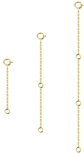 ALEXCRAFT 3 Stück Kettenverlängerung Gold, 14 Vergoldete Gold Verlängerung Kette Halskette Fußkette Armband Verlängerungskette für Schmuckherstellung Damen Herren, 2 4 6 inch