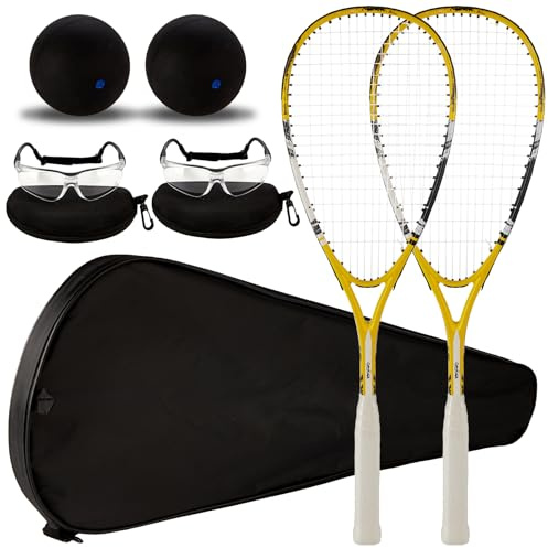 Conderyang Squashschläger-Set für Anfänger, inkl. Schläger mit Schlägertaschen, Anti-Beschlag-Schutzbrillen, blauer Punkt, Ball, Indoor-Fitnessstudio, Sport für Anfänger, Anfänger, Training
