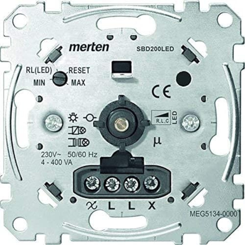 Schneider Electric Merten Universal-Drehdimmer-Einsatz, Dimmschalter, Unterputz, 4-400W, Phasenabschnitt, Aluminium, Artikelnummer MEG5134-0000