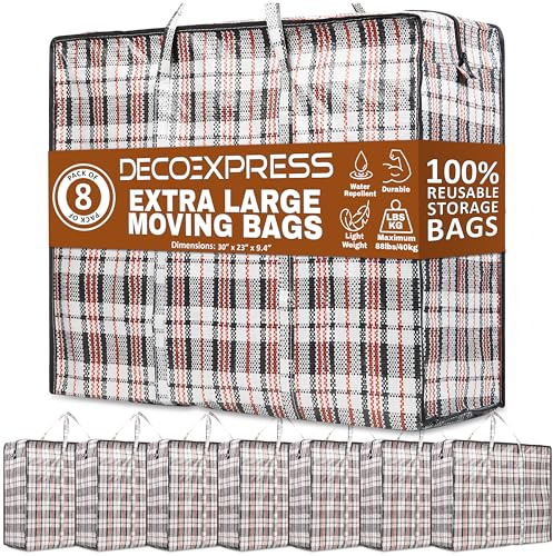 DECO EXPRESS Wäschesack Groß mit Reißverschluss XXL 8er-Pack, 107L Aufbewahrungstasche Groß für Kleidung und Bettwäsche Aufbewahrung, Wäschebeutel Reise und Umzugstasche (76 X 59 X 24 CM)