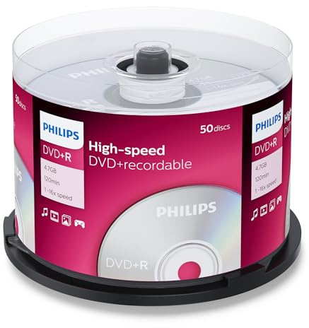 Philips DVD+R Rohlinge High-Speed (4.7 GB /120 Minuten Video, 1-16x Speed, 50er Spindel)