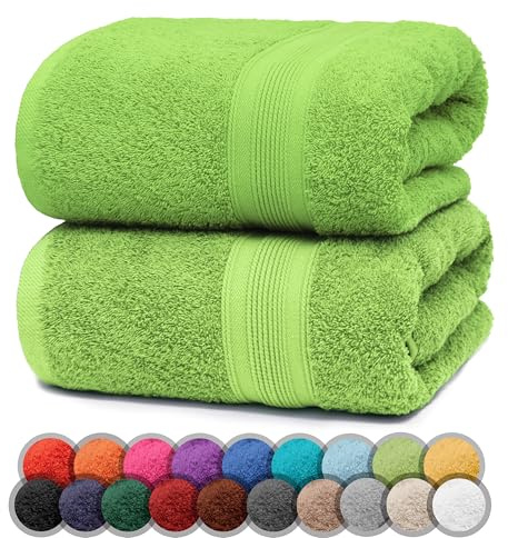NatureMark 2er Pack DUSCHTÜCHER Premium Qualität 70x140cm DUSCHTUCH Dusch-Handtuch Doppelpack Farbe: Apfel grün