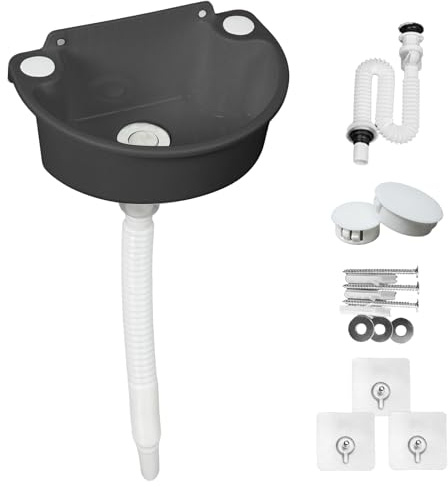 Ausgussbecken Kunststoff, Ausgussbecken Waschbecken, Kleine Hängewaschbecken Mit Entwässerungszubehör, Wohnmobil Waschbecken für Camping Garten Keller Baustellen WC (Grau)