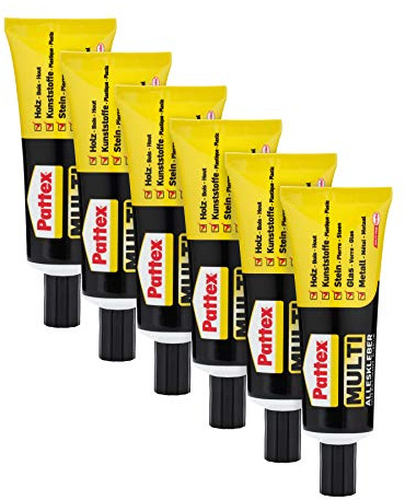 Pattex Multi Alleskleber, lösemittelfreier Kraftkleber zum Basteln, Dekorieren und Reparieren, starker Kleber für viele Materialien*, auswaschbar & härtet schnell aus, 6x50g