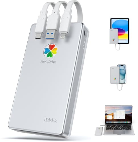 iDiskk 2TB (2000GB) Lightning Externe Festplatte, 【MFi-zertifizierte】 -Speicherplatz 3-in-1 USB-C Tragbare Festplatten für iPhone/iPad/Mac/PC und neueste Type-C Telefone （Sliver）