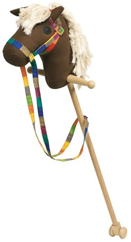 goki RA200 - Steckenpferd Jumper aus Holz und Baumwolle, Griffe und Rollen aus Holz, ideal für Springreiten, Dressur und Hobby Horse, fördert Koordination und Motorik, 97cm und ideal ab 3 Jahren