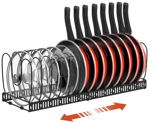 Housolution Topfdeckelhalter Pfannen und Topfdeckel Organizer Deckelhalter | 30cm-59cm Erweiterbarer, 14 Verstellbaren Teiler, Pfannenhalter Aufbewahrung für Küche Schublade