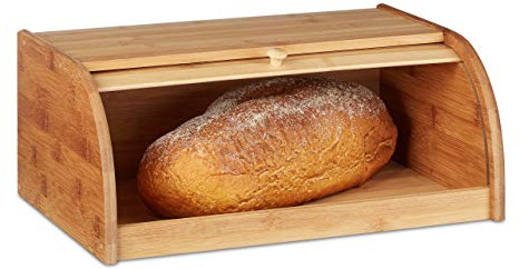 Relaxdays Brotkasten Bambus HBT: 16,5 x 40 x 27,5 cm Rollbrotkasten für aromadichte Brot Aufbewahrung Brotkiste mit Rolldeckel als Brottrommel oder Brotwächter für Brötchen und Gebäck, natur