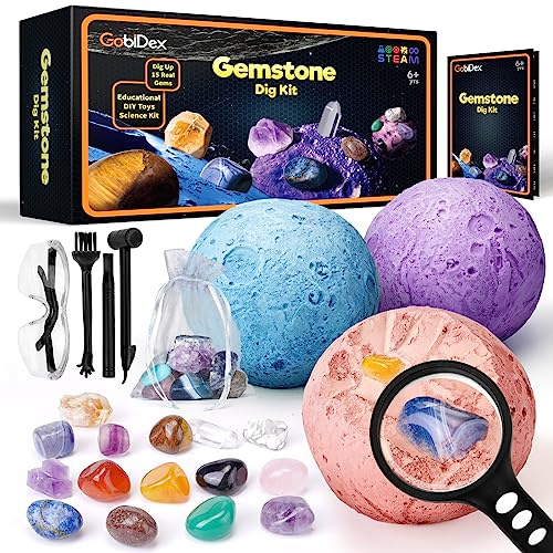 GobiDex Ausgrabungsset für Kinder, Natürliche Edelsteine und Kristalle | Mineralien Steine für Kinder ab 6+, Mond Schatzsuche Spielzeug, Sonnensystem, Planeten Geschenk für Jungen und Mädchen