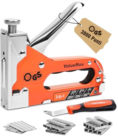 ValueMax 3-in-1 Handtacker Set mit 3000 Klammern -TÜV GS geprüft- Profi Tacker für Holz, Typ 140/28/8 leistungsstarker Tackerpistole mit einstellbarer Schusskraft für Dekoration, Möbel