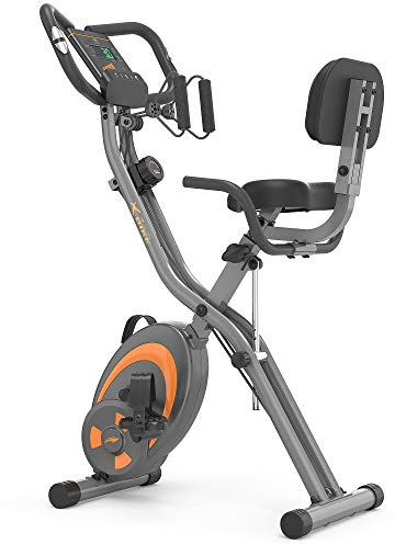 leikefitness Fahrradtrainer, Klappbar Heimtrainer Fitnessfahrrad, Multifunktionale Ergometer Fitnessgerät Sportgerät Zuhause mit 12-Stufiger Widerstand, Pulsmesser, Zugbänder, für Cardio