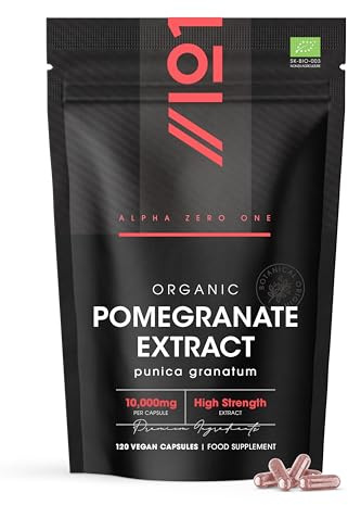 Bio Granatapfel-Extrakt 10.000 mg – Hochdosierter Extrakt – 120 vegane Kapseln im wiederverschließbaren und recycelbaren Beutel von Alpha01