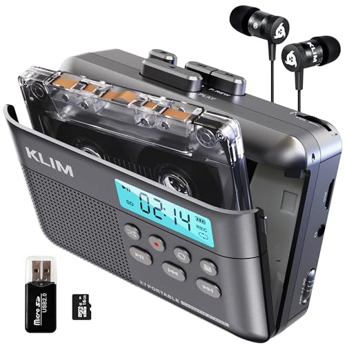 Kassettenspieler - Kassettenrekorder - Cassette Gerät - Kassetten Digitalisieren - Tragbarer - Mikrofon & Lautsprecher - Wiederaufladbarer Aufladbar - Kopfhörer- 16GB SD-Karte - Asche