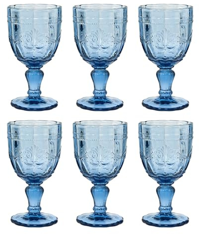 BUTLERS 6er Set Weingläser 230ml Kelchgläser - VICTORIAN - Wassergläser mit Fuß Vintage Design | spülmaschinenfeste Retro Gläser bunt mit Prägung | Trinkgeschirr für Wasser, Saft, Cocktails