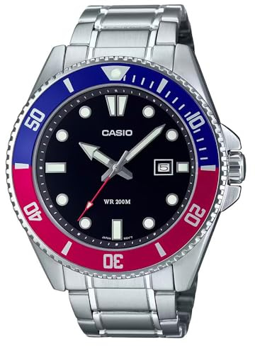 Casio Collection MDV-107D-1A3 Herren-Armbanduhr mit Quarzuhrwerk und Edelstahlgehäuse in Grau und Analog-Anzeige in Schwarz