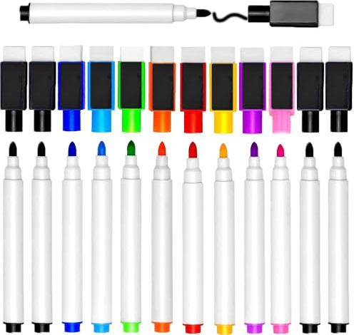 Lxtness 12 Stück Whiteboard Stifte, 9 Farbe Whiteboard Marker Magnetische Trockenlösch Abwischbare Marker mit Feiner Spitze für Büro, Zuhause usw.