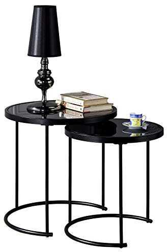 IDIMEX Couchtisch LEYRE im 2er Set,runder Beistelltisch 2-Satztisch mit Glas in schwarz, Sofatisch im modernen Design
