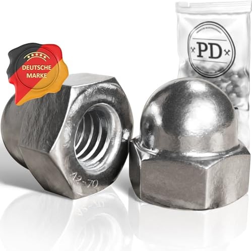 PD® Hutmuttern M10 Edelstahl (DIN 1587) | Hochwertige A2 V2A Edelstahl Kappenmuttern | Schutzkappen Muttern in hoher Form für Schrauben, Gewindestangen & Gewindebolzen | 25 Stück