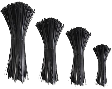 Kabelbinder schwarz set 100/150/200/300mm, 200 Stück, Kabelbinder UV-beständige für Innen- und Außenbereich, TASKTACKER