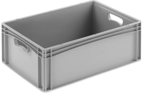 DieBoxfabrik Eurobehälter 600x400x220mm (60 x 40 x 22 cm) mit 44,2 Liter Volumen | Eurobox stapelbar aus Kunststoff in TOP-Qualität - Made in Germany. Farbe Grau (1)