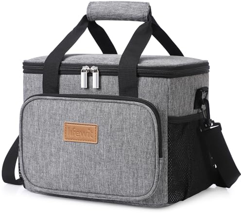 Lifewit 9L 12 Dosen Kühltasche klein unterwegs, Isolierte Cooler Bag Lunchtasche faltbar für Herren und Damen, wasserdichte Thermotasche Umhänge für Essen, Bier, Arbeit, Strand, Reise, Grau