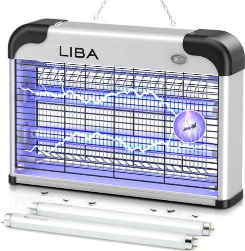LiBa Elektrischer Insektenvernichter, Insekten und Fliegenvernichter, 20W Insektenfänger für Mücken, Fliegen und Motten, Fliegenvernichter Abwehr mit 2 Ersatzbirnen und abwaschbarer Ablage