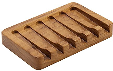 HTB Teak Seifenschale Holz von HTB Wasserfall Design, 1 Pack | Holz Seifenhalter Seifenablage für Bad, Küche, Waschbecken und Theke