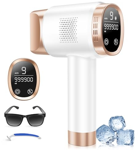 21J IPL Geräte Haarentfernung mit 8℃ Eiskühlsystem, Laser Haarentfernung 9 Stufen & 600 NM Rotlicht, LCD-Touchscreen IPL Haarentfernungsgerät für Frauen Männer, Gesicht Arm Bikinizone Körper, Gold