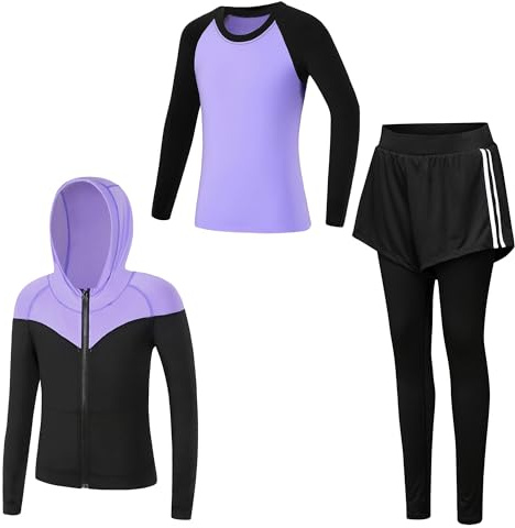 Tancefair Kinder Mädchen Trainingsanzug 2/3 tlg Sportanzug Jogging Bekleidungsset Freizeitanzug (Shirt + Hose) Training Laufen Fußball Basketball Trikots Yoga