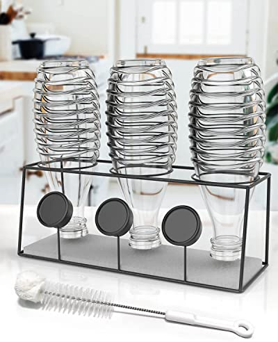 Howdah Abtropfgestell Flaschen Flaschenhalter für SodaStream Duo Küche | Soda Flaschen Abtropfständer Rack Edelstahl 3 Sodaflaschen und Flaschendeckel mit Schnell Schwarz