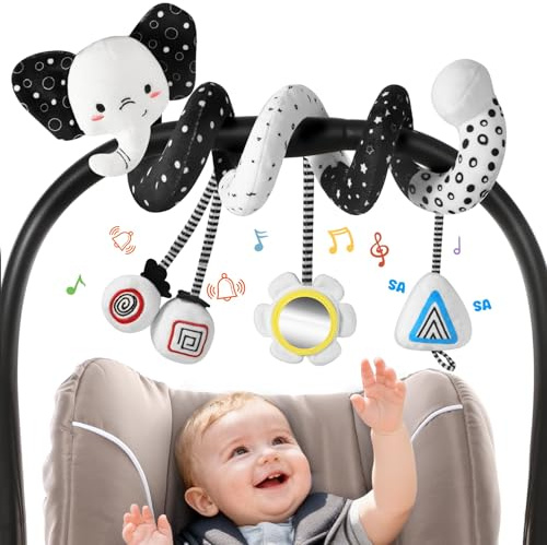 URMYWO Kinderwagen Spielzeug - Schwarz Weiss Activity Spirale Spielzeug | Hängen Plüsch Kontrast Spielzeug Baby für Kinderbett/Neugeborene Autositz, Geschenk zur geburt 0 3 6 12 Monat