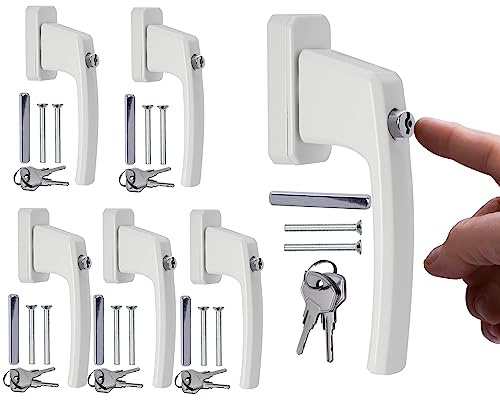 Stahlia Abschließbare Fenstergriffe Aluminium (6 Stück) Weiß ergonomisch Druckknöpfe Balkontürgriff Fenstersicherung Fensterbeschläge Fensterschloss