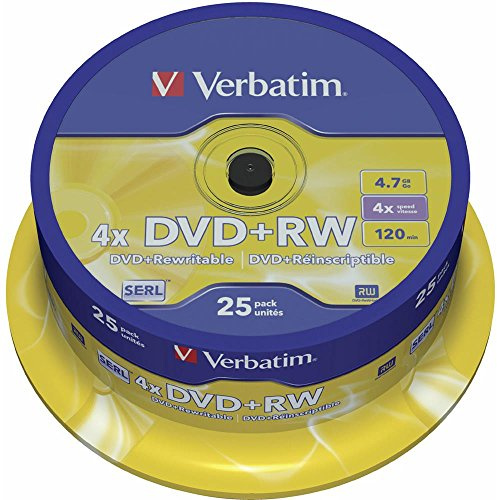 Verbatim DVD+RW 4,7 GB - 4-fache Brenngeschwindigkeit - hohe Lebensdauer - Kratzschutz - 25 Stück Spindel