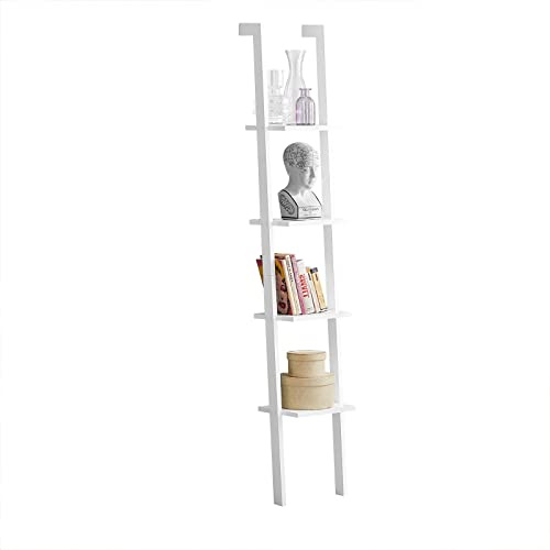 SoBuy Regal mit 4 Böden Bücherregal Holz Wandregal Schmal Leiterregal Schmales Regal Standregal Weiß 33x181x32 cm FRG15-W
