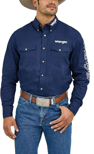 Wrangler Herren Western-Logo Zwei Taschen Langarm Knopf Hemd