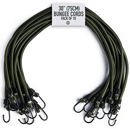 Pluvios Schwerlast 10 Pack Elastisch Spanngummis mit Haken an beiden Enden Camping Shelter Basha Garten Auto DIY - 2 Jahre Garantie (30" (75cm))