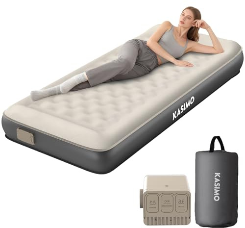 KASIMO TPU Luftmatratze selbstaufblasend, Luftbett 1 Person, Gästebett mit integrierter Elektrischer Pumpe, aufblasbare matratze mit Kissen, luftmatratze 190x90x22cm für Gäste zu Hause und Camping