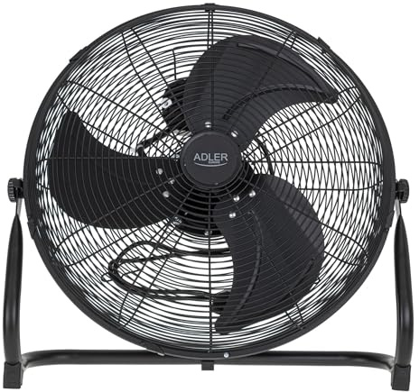 ADLER EUROPE Bodenventilator 45 cm und 200W - Ventilator in Chrom 3 Geschwindigkeiten – windmaschine mit Aluminiumflügel - Leise und Stabil – Boden Ventilator Schwarz