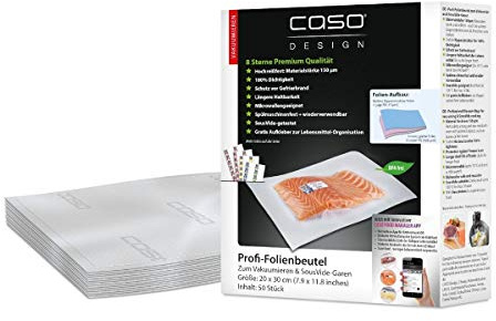 CASO 8 Sterne Profi- Folienbeutel 20x30 cm / 50 Beutel, Vakuumierbeutel für alle Vakuumierer, sehr stark & reißfest ca. 150µm, Vakuumbeutel Lebensmittel Vakuumiergerät, Sous Vide, BPA-frei