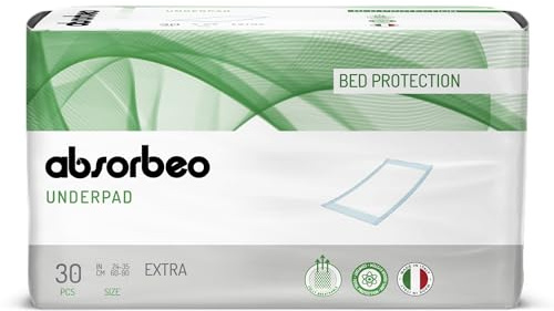 Absorbeo EXTRA Bettschutzunterlagen 30 Stück, Super Dry Effekt, Komplettschutz, Hypoallergen, Vollständig Atmungsaktiv, Größe 60 X 90 cm