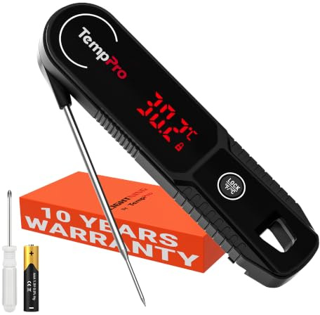 TempPro 1s schnell Fleischthermometer ±0,3℃ Genau Küchenthermometer | IP65 Wasserdicht Bratethermometer LED Kerntemperaturmesser Thermometer Küche für Fleisch Flüsssigkeit ( Ex-ThermoPro )