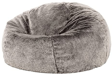 Icon Kingston Klassiker Kunstfell Sitzsack, Grau, Sitzsack Erwachsene mit Füllung, Bean Bag, Flauschig Sessel, Lounge Sessel, Lounge Stuhl, Schlafzimmer, Wohnzimmer, Wohnzimmer Möbel