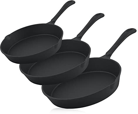 BBQ-Toro 3-teiliges Gusseisen Brat- und Steak Pfannen Set | Ø 16 cm, Ø 20 cm, Ø 24 cm | Gusseisenpfanne, Grillbratpfanne, Bratpfanne, Steakpfanne, Fleischpfanne, Pfannenset, Gusspfännchen Set